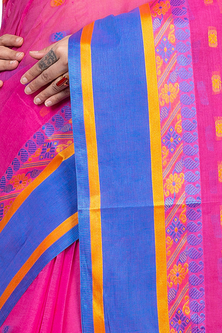 Pink Pure Cotton ToraPar Tant Saree (880)